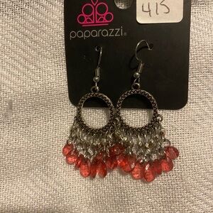 Paparazzi Vibrant Red and Silver Chandelier Earrings